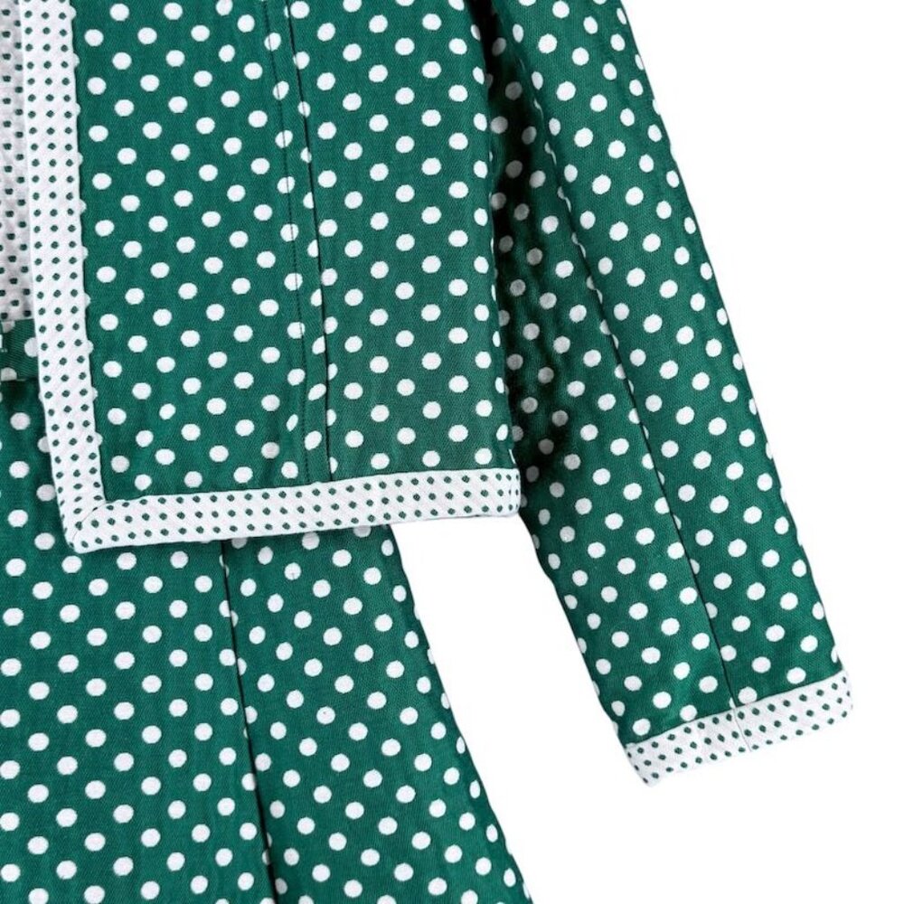 Vtg Saks Fifth Avenue Dress w Matching Jacket Green White Polka Dot Sleeveless N - Picture 7 of 10